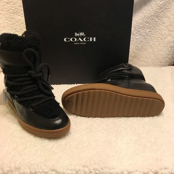 Coach Monroe Shearling Women’s Black Leather Boots Size 9.5B NIB - Picture 3 of 9